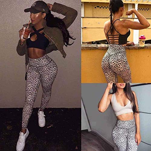 Kneris Leggins Pantalones Mujer Mallas Estampado de Leopardo Fitness Deportes Cintura Alta Yoga Athletic