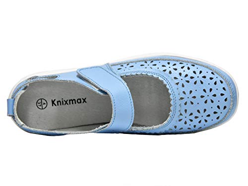 Knixmax Bailarinas/Mary Jane Merceditas para Mujer, Zapatos Plano Verano para Caminar, Zapatillas de Ballet de Piel Mocasines Transpirables Cómodos Moda Loafers Zapatos de Conducción, W-Azul EU41