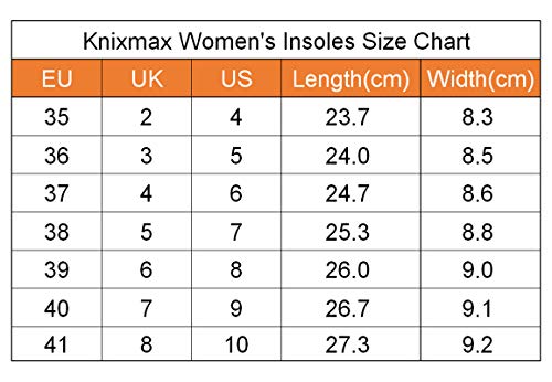 Knixmax Plantillas Memory Foam para Zapatos de Mujer, Plantillas Confort Amortiguadoras Cómodas y Flexibles para Trabajo, Deportes, Caminar, Senderismo,Gris 41EU