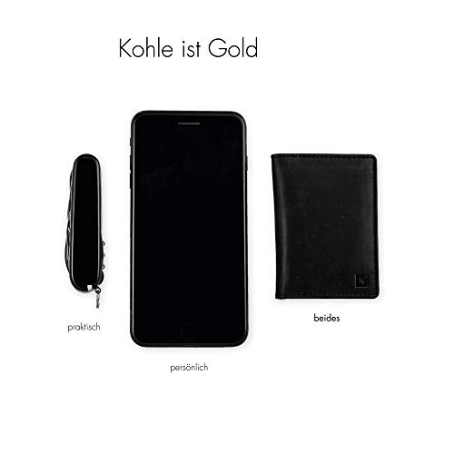 Kohlesack® - Cartera pequeña con Pinza para 5-6 (+2) Tarjetas de Piel auténtica, con Bloqueador RFID Gris Granito