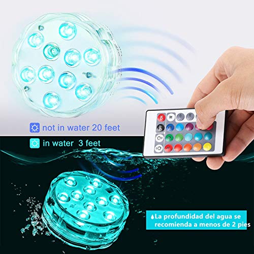 Kohree 4 x Luces Sumergibles LED Bajo El Agua Luz con mando a distancia Luz Acuario LED Piscina Impermeable IP67 Multicolor 16 Colores para Fiesta, Base de Jarrón Navidad Acuario Decoración