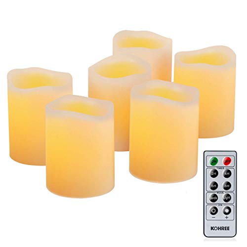 Kohree 6 x Velas LED Sin Fuego de temporizador Control remoto brillo ajustable Realista y brillante Parpadeo con pilas sin llama LED que parpadean para hogar festivales decoración