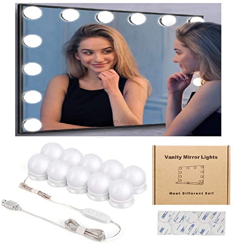 Kohree Luces para Espejo de Maquillaje LED Luces Tocador Estilo Hollywood 10 Bombillas regulables 3 Modos de Color con USB Puerto Luz Espejo Maquillaje Tocador Espejo Baño Regalo para Fiesta Cumpleaño