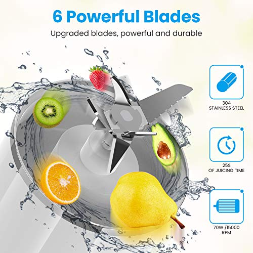Kollea Mini Batidora Portátil, 500ML Mini Batidora Portátil para Batidos y Smoothies, USB Recargable 4000 mAh Mini Licuadora Portátil con 6 Cuchillas 3D de Acero Inoxidable para Hogar y Llevar