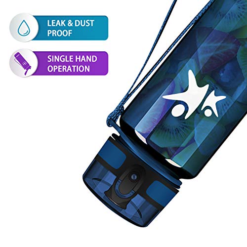 KollyKolla Botella Agua Sin BPA Deportes - 350ml, Reutilizables Ecológica Tritan Plástico, Bebidas Botellas con Filtro & Marcador de Tiempo, para Niños, Tapa Abatible de 1 Clic, Azul Oscuro Brillante