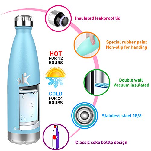 KollyKolla Botella de Agua Acero Inoxidable, Termo Sin BPA Ecológica, Botellas Termica Reutilizable Frascos Térmicos para Niños & Adultos, Deporte, Oficina, Yoga, Ciclismo, (750ml Azul Cielo)