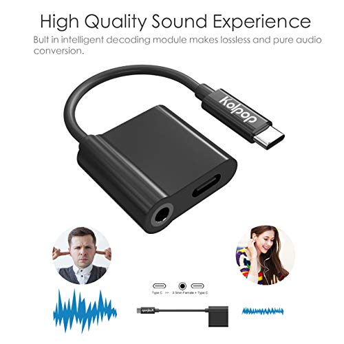 Kolpop Jack USB C, 2 en in Adaptador Aux USB Tipo C a Auriculares Audio Jack 3,5mm con Cable de Carga para Huawei P20 / P20 Pro/Mate 10 Pro/Mate 20 Pro/Mediapad M5, Xiaomi 6/8, Sony Xperia XZ2