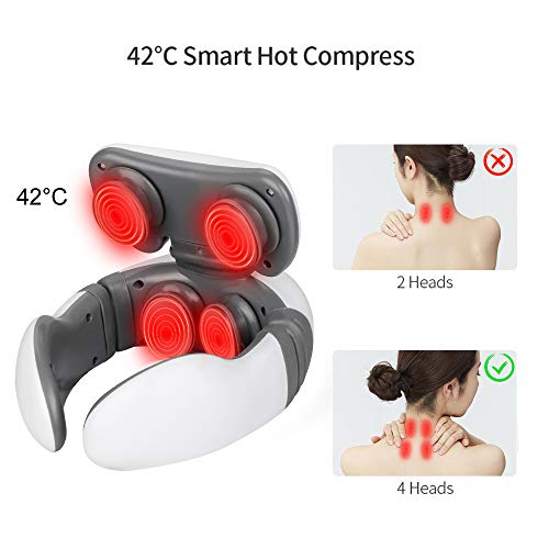Komake Masajeador de Cuello, Masajeador de Cuello Inteligente de Pulso Eléctrico con Función de Calentamiento, Masaje de Amasamiento de 4 Modos, Alivio del Dolor de Espalda y Cuello