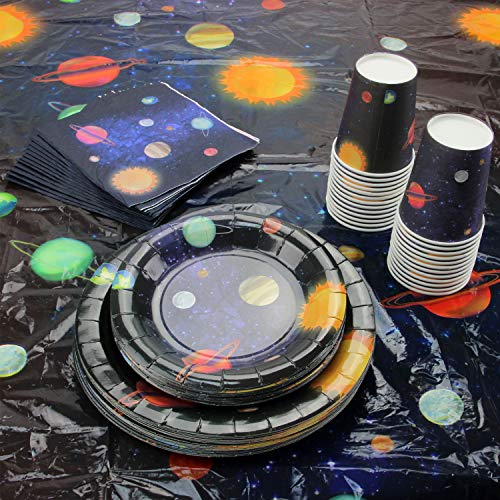 Kompanion 102 Artículos con Diseño del Espacio y Galaxia-Desechables para Fiesta y Celebración de Cumpleaños Espacial – Vasos, Platos, Servilletas –Accesorios de Vajilla y Decoración–25 Personas