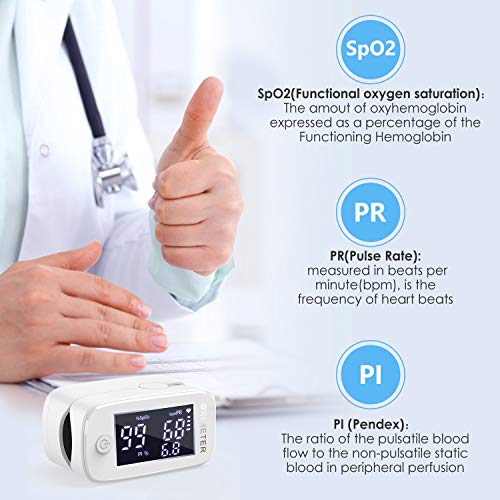 konjac oxímetro de pulso de dedo, Monitor de saturación de oxígeno en sangre con PR (frecuencia del pulso), PI (índice de perfusión) (Negro)