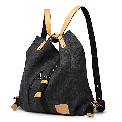 Kono Mochila de bandolera, bolsos de lona versátiles y multifuncionales para las mujeres niñas, elegantes bolsos cruzados, mochila duradera para viajes de gran capacidad para portátiles (Negro)