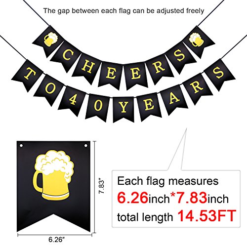 Konsait cumpleaños pancartas de Banderines Cheers to 40 Years con 30 Dorados y Negro Globos De Látex Globos Perlados para Adultos 40 Años de Antigüedad Fiesta de Cumpleaños Decoraciones