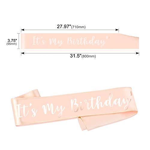 Konsait Oro Rosa cumpleaños Faja, It's my Birthday Banda de satén para niña Mujer 16 18 21 30 40 50 60 Años cumpleaños Fiesta de Decoración Accesorios Regalo