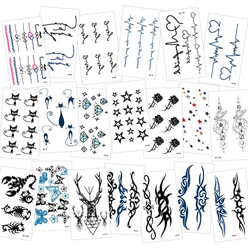 Konsait Tatuajes temporales para adultos Mujer hombre Niños (20 hojas), impermeable Tatuaje Temporal Adhesivos Tatuajes de cuerpo temporales brazo cuello