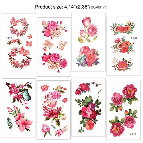 Konsait Tatuajes temporales para Adultos Mujer Niños (32 Hojas), Impermeable Flor Tatuaje Temporal Adhesivos Tatuajes de Cuerpo temporales Brazo Cuello
