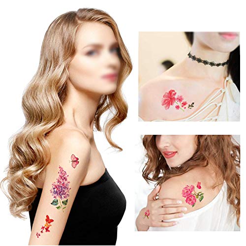 Konsait Tatuajes temporales para Adultos Mujer Niños (32 Hojas), Impermeable Flor Tatuaje Temporal Adhesivos Tatuajes de Cuerpo temporales Brazo Cuello