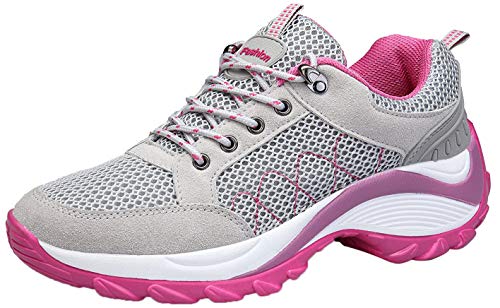 KOUDYEN Atlético Zapatos Chicas Mesh Zapatillas de Deporte Fitness Plataforma para Mujer,XZ006-grey-EU41