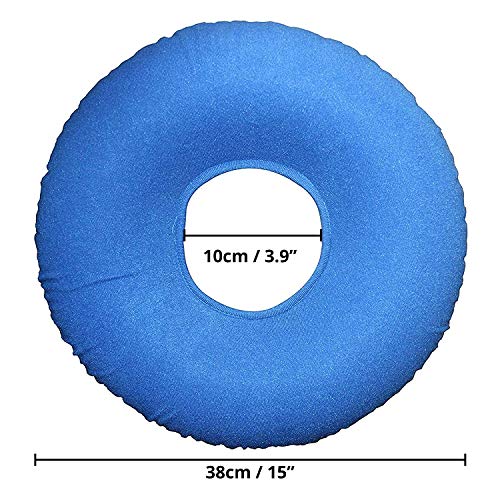 Kovira Cojín Redondo Coxis Inflable 38cm con Bomba y Bolsa de Viaje - Soporte Lumbar para Hemorroides, Embarazo, Dolor en la Rabadilla, Próstata y Llagas - Uso en el Hogar, Coche u Oficina