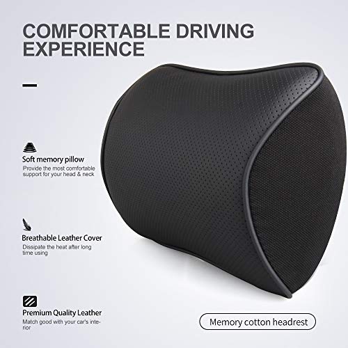 KOYOSO Almohadas para el Reposacabezas del Coche, Cojin Cervical con Soporte de Cuello para el Asiento del Coche, Almohada de Cuello Hecho con Espuma de Memoria y Cuero 1PC