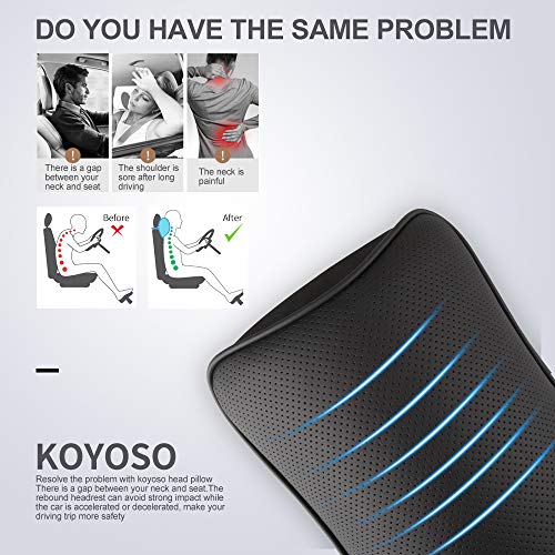 KOYOSO Almohadas para el Reposacabezas del Coche, Cojin Cervical con Soporte de Cuello para el Asiento del Coche, Almohada de Cuello Hecho con Espuma de Memoria y Cuero 1PC