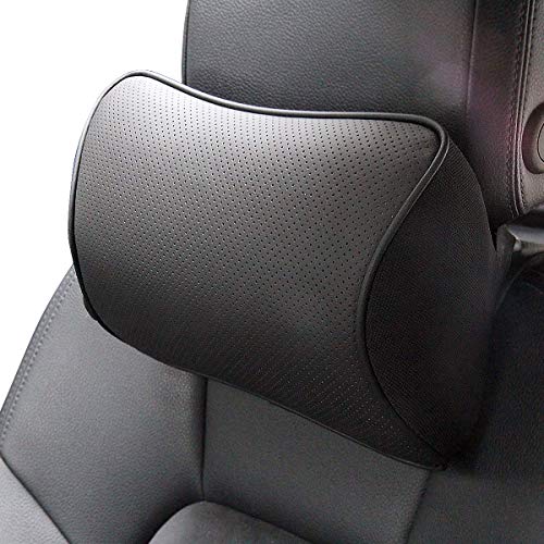 KOYOSO Almohadas para el Reposacabezas del Coche, Cojin Cervical con Soporte de Cuello para el Asiento del Coche, Almohada de Cuello Hecho con Espuma de Memoria y Cuero 1PC