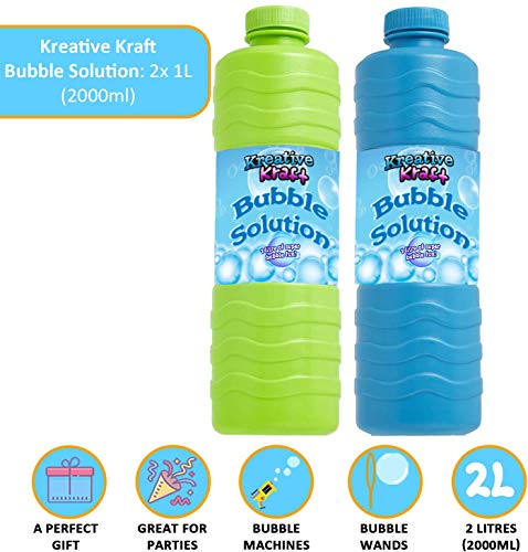 KreativeKraft Liquido Pompas de Jabon, Pack de 2 Botellas para Hacer Burbujas de Jabon Niños, Apto para Maquina Pompas Jabon o Pistolas de Burbujas, Regalos para Juegos al Aire Libre