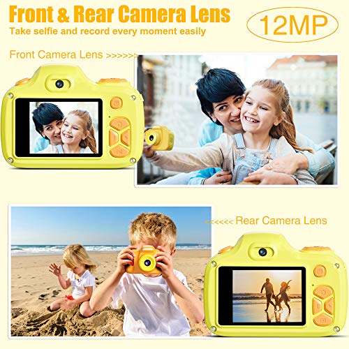 Kriogor Cámara de Fotos para Niños, Juguete Digital Cámara Selfie Flash 2 Pulgadas 12MP 1080P HD Niño Niña Cumpleaños (Tarjeta Micro SD Incluida)