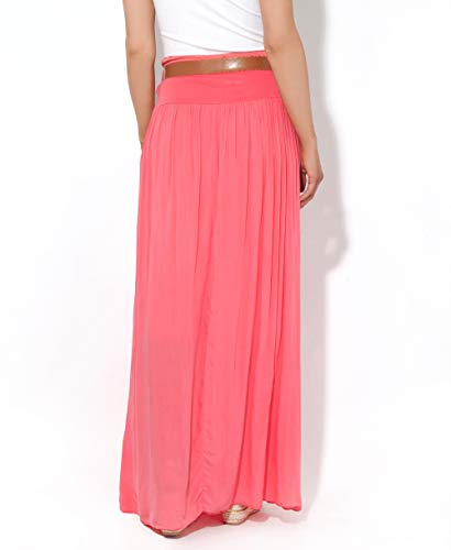 KRISP 4809-COR-SM, Falda Larga Bohemia Elegante Plisada Hippie Cintura Elástica, Coral (4809), S/M