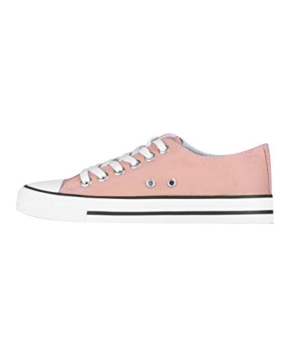 KRISP Zapatillas Mujer Tipo Estilo Imitación Casuales Lona Cordones Baja Alta Puntera Goma, Rosa/Blanco (2345), 37 EU (4 UK), 2345-PNKWHT-4