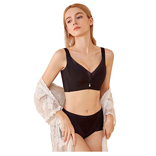 KTYX Sujetador, Sin Borde Delgado, Deformación Elástica Flexible, No Es Fácil Cerrar El Sujetador Submamario Femenino Lejos De La Enfermedad Mamaria,Negro,34B