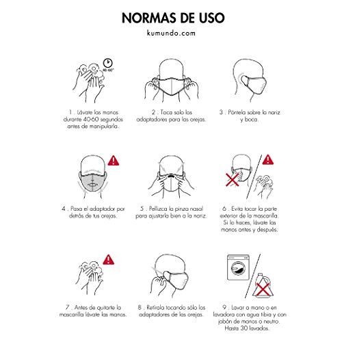 KUMUNDO - Mascarilla higiénica reutilizable certificada para 30 lavados - UNE0065 -Colores Lisos Hombres - Talla L (Negro)
