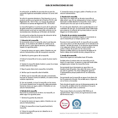 KUMUNDO - Mascarilla higiénica reutilizable certificada para 30 lavados - UNE0065 -Colores Lisos Hombres - Talla L (Negro)