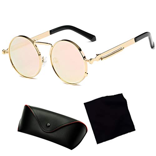 Kunfang Gafas de sol con Montura de Metal Mujer Hombre Retro Vintage Ronda UV400
