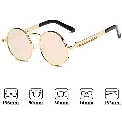 Kunfang Gafas de sol con Montura de Metal Mujer Hombre Retro Vintage Ronda UV400