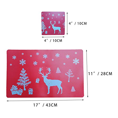 Kungfu Mall - Manteles individuales de Navidad (12 unidades), color rojo