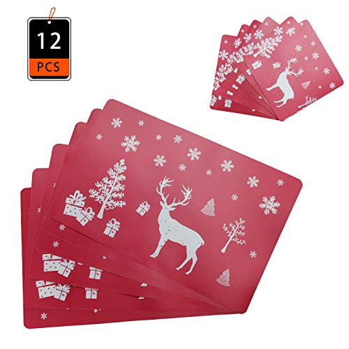 Kungfu Mall - Manteles individuales de Navidad (12 unidades), color rojo