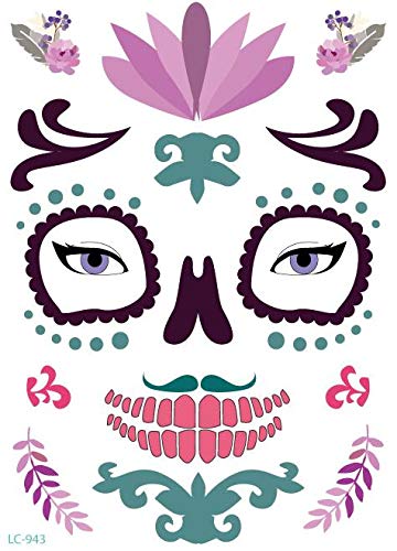 kungfu Mall Tatuaje Temporal de la Cara 6 Piezas Pegatinas de Tatuaje de Cara de Halloween, calcomanía de Tatuaje Día de los Muertos Maquillaje para Fiesta de Disfraces de Navidad