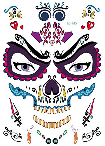 kungfu Mall Tatuaje Temporal de la Cara 6 Piezas Pegatinas de Tatuaje de Cara de Halloween, calcomanía de Tatuaje Día de los Muertos Maquillaje para Fiesta de Disfraces de Navidad