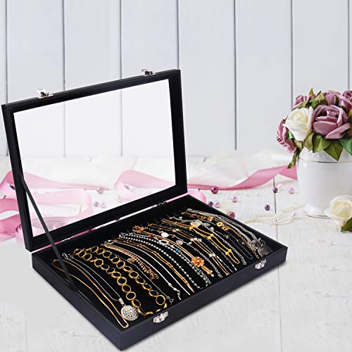 Kurtzy Organizador de Collares (Pack de 1) - Caja Joyero Organizador Terciopelo Tapa Transparente 35cm de Ancho x 24cm de Profundidad x 4,5cm de Alto - 20 Ganchos Bandeja Cadena paraTobillera, Braza