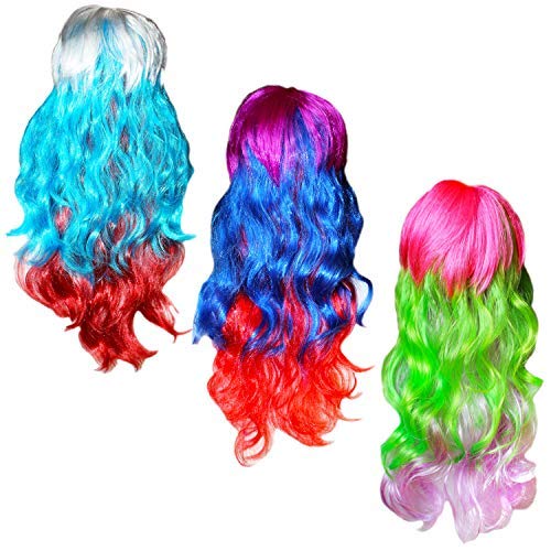 Kurtzy Peluca Larga (3 Paquete) - Multicolor Pelucas 68 cm - Peluca Sintética Larga Ondulada - Pelucas de Cosplay para Fiesta de Disfraces, Carnaval y Disfraces