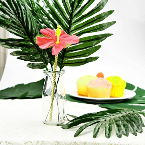 KUUQA - 24 hojas de palma tropical para decoración de fiesta, flores artificiales de simulación tropical para playa, diseño de selva, barbacoa, fiesta, suministros (2 estilos)