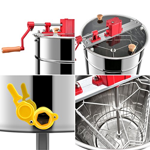 Kwasyo Extractor de Miel Manual, 3 Frame Honey Extractor Separator, Extractor de Miel Acero Inoxidable, Diámetro 38cm, Gran Capacidad Equipo de Apicultura de Abejas con Cubierta Transparente