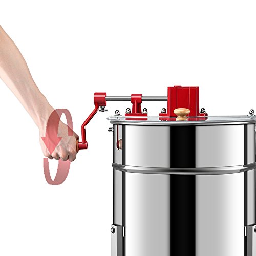 Kwasyo Extractor de Miel Manual, 3 Frame Honey Extractor Separator, Extractor de Miel Acero Inoxidable, Diámetro 38cm, Gran Capacidad Equipo de Apicultura de Abejas con Cubierta Transparente