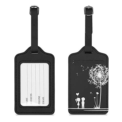 kwmobile 2X Etiqueta para Maleta - Tarjetas de identificación de Equipaje de Cuero sintético - Colgante para Viajes - Blanco/Negro