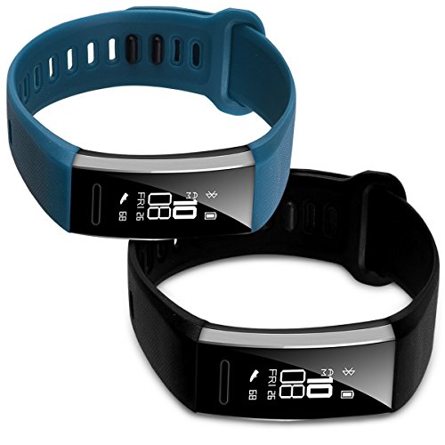 kwmobile 2X Pulsera Compatible con Huawei Band 2 / Band 2 Pro - Brazalete de Silicona Negro/Azul Oscuro sin Fitness Tracker