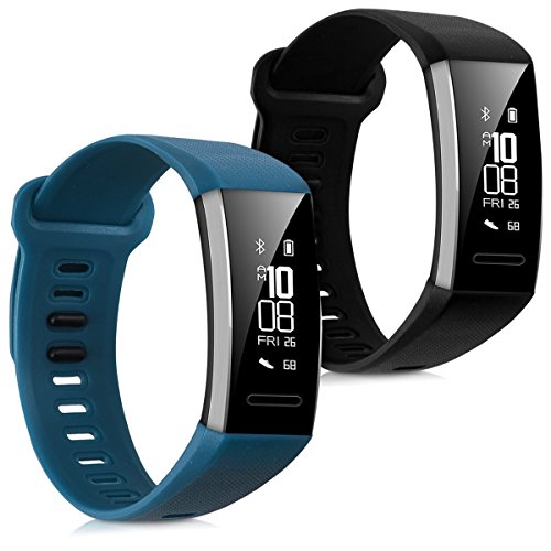 kwmobile 2X Pulsera Compatible con Huawei Band 2 / Band 2 Pro - Brazalete de Silicona Negro/Azul Oscuro sin Fitness Tracker