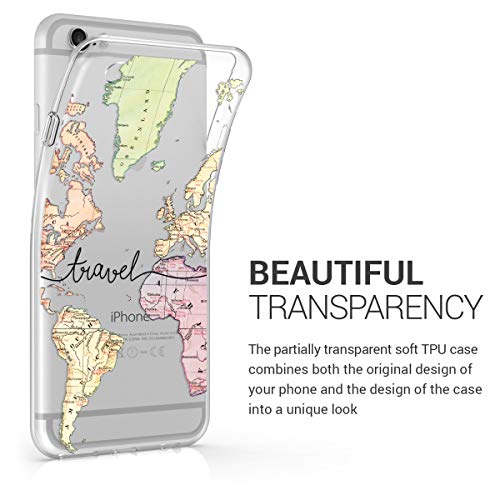 kwmobile Funda Compatible con Apple iPhone 6 / 6S - Carcasa de TPU y Mapa Mundial en Negro/Multicolor/Transparente