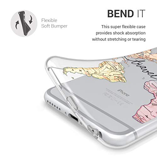 kwmobile Funda Compatible con Apple iPhone 6 / 6S - Carcasa de TPU y Mapa Mundial en Negro/Multicolor/Transparente