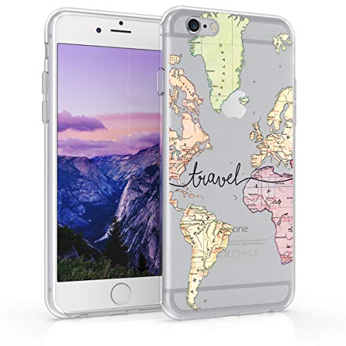 kwmobile Funda Compatible con Apple iPhone 6 / 6S - Carcasa de TPU y Mapa Mundial en Negro/Multicolor/Transparente