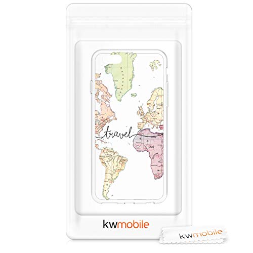 kwmobile Funda Compatible con Apple iPhone 6 / 6S - Carcasa de TPU y Mapa Mundial en Negro/Multicolor/Transparente